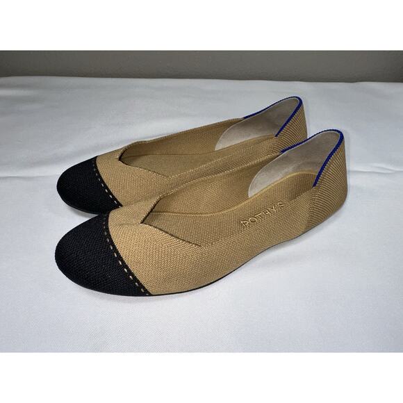 Rothy’s The Flat Camel Black Captoe Knit Ballet Comfort Flats Size 8 Excellent - Picture 1 of 13